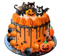 LaVenty Décoration de gâteau d'Halloween en forme de chat noir - Citrouilles - Décoration de gâteau d'anniversaire effrayante pour Halloween, fête prénatale, fête prénatale