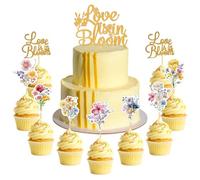 LaVenty Décoration de gâteau « Love is in Bloom » - Fleurs sauvages - Décoration de fête prénuptiale pour fiançailles, mariage, fête de future mariée