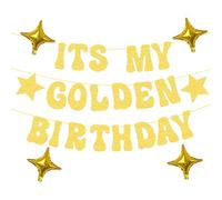 LaVenty Décorations de fête d'anniversaire dorées « It's My Golden Birthday » - Bannière étoilée - Ballons pour adultes, femmes et hommes