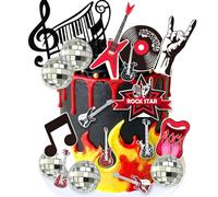 LaVenty Décorations de gâteau d'anniversaire sur le thème de la musique de guitare électrique Rock Roll Décorations de gâteau pour guitare basse sur le thème Rockstar Fournitures de fête