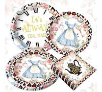 LaVenty Fournitures de fête sur le thème du pays des merveilles - Décorations de fête d'anniversaire - Service de table - Assiettes et serviettes - Ensemble de cadeaux pour 10 invités