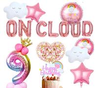 LaVenty On Cloud 9 Ballons or rose sur nuage Décorations 9 Ans Ansniversaire Fille Décoration Ansniversaire 9 Ans blanc argenté Ballon 9 Ans Ansniversaire Deco Ansniversaire 9 Ans Bansnière