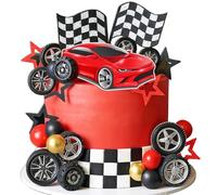 LaVenty rouge course décoration gâteau auto pâtisserie drapeau carreaux grandir deux rapide décor anniversaire un trois besoin quatre vitesse