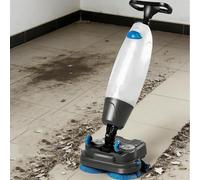 Laveuse de sols professionnelle, compacte et portable, alimentée par batterie, autonomie de 90 à 120 minutes, largeur de nettoyage de 43 cm, tête rotative à double brosse et rotation à 360° White