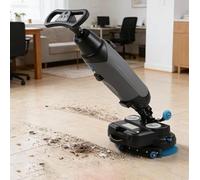 Laveuse de sols professionnelle, compacte et portable, alimentée par batterie, autonomie de 90 à 120 minutes, largeur de nettoyage de 43 cm, tête rotative à double brosse et rotation à 360° Grey
