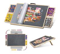 Lavievert Planche 2 en 1 Inclinable et Rotative avec 4 Tiroirs Colorés - Plateau de Puzzle Pivotant en Bois pour Adultes avec Dessus de Table Portable