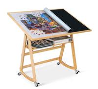 LAVIEVERT Table de puzzle de 1500 pièces avec pieds et housse, chevalet réglable en bois avec étagère de rangement, table de puzzle inclinable portable avec 4 roues roulantes pour adultes