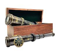 LAVILLA DECORE Télescope dans la boîte en bois : un voyage à travers le temps et l'espace Dolland London 1920 - Taille : 40,6 cm