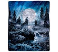 Lavish Home Couverture en Forme de Loup - 203 x 233 cm - Couverture imprimée Loup Hurlant et Lune - Couverture en Peluche épaisse de 3,6 kg pour canapé, canapé ou lit (Bleu)