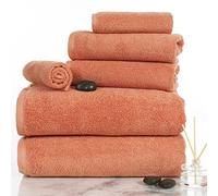 Lavish Home Lot de 6 Serviettes 100% Coton, zéro Torsion, Douces et absorbantes - 2 Serviettes de Bain, 2 essuie-Mains et 2 débarbouillettes (Brique)