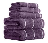 Lavish Home Lot de 6 Serviettes de Bain en Coton avec 2 Serviettes de Bain, 2 essuie-Mains et 2 Gants de Toilette, Serviettes à séchage Rapide (Aubergine)