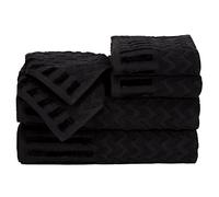 Lavish Home Lot de 6 Serviettes de Bain en Coton de Luxe en Peluche - Motif Chevrons sculptés - Serviettes décoratives de Luxe pour Le Corps, Les Mains et Le Visage (Noir)