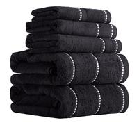 Lavish Home Lot de 6 Serviettes de Luxe en Coton à séchage Rapide, zéro Torsion et Douces avec 2 Serviettes de Bain, 2 essuie-Mains et 2 débarbouillettes (Noir/Blanc)
