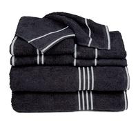 Lavish Home - Lot de 8 Serviettes 100% Coton 575 g/m² - 2 Serviettes de Bain, 2 essuie-Mains, 2 Petits essuie-Mains et 2 Gants de Toilette absorbants pour Bain, Sport, dortoir et Spa - Noir