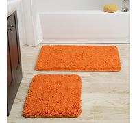 Lavish Home Tapis de Bain surdimensionné et rembourré et antidérapant en Mousse à mémoire de Forme pour Salle de Bain, Cuisine, buanderie, Motif Vague (Orange)