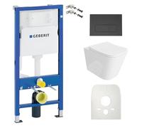 Lavita Duofix Basic Bâti-support + WC suspendu à fond creux Maio Blanc sans rebord + Siège de WC + Plaque de commande Delta 25 Bouton noir Ensemble complet Réservoir encastré Toilette Ensemble complet
