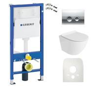Lavita Duofix Basic Bâti-support + WC suspendu à fond creux Sofi Blanc sans rebord + Siège de toilette + Plaque de commande Delta 25 chromée Boutons Ensemble complet de boîte de chasse encastrée