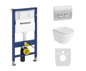Lavita Duofix Basic Bâti-support + WC suspendu à fond creux Sofi Blanc sans rebord + Siège de toilette + Plaque de commande Delta 25 chromée Boutons Ensemble complet de boîte de chasse encastrée