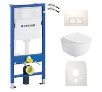 Lavita Duofix Basic Brava Ensemble WC encastré avec élément mural et abattant de WC sans bord + panneau de commande Delta 25 avec bouton blanc