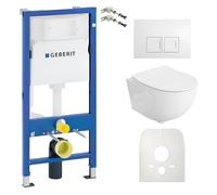 Lavita Duofix Basic Élément mural + WC à chasse profonde Dahlia blanc sans rebord + siège de toilette avec fermeture automatique + bouton blanc Ensemble complet WC