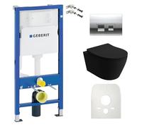 Lavita Duofix Basic Praia Ensemble complet de chasse d'eau encastré avec abattant de WC avec système d'abaissement automatique et panneau de commande Delta 25 - Bouton chromé - Noir