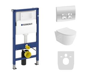 Lavita Duofix Basic Praia Ensemble WC complet encastré avec élément mural et abattant de WC sans bord + panneau de commande Delta 25 - Bouton chromé