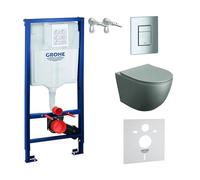 LAVITA Élément mural Solido + WC suspendu Sinto gris sans bord + abattant de WC avec système d'abaissement automatique bouton chromé - Kit complet encastré Tornado WC complet