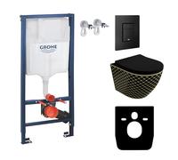 Lavita Élément mural Solido + WC suspendu Sofi Slim Black Night noir sans bord + abattant de WC avec système d'abaissement automatique bouton noir - Kit complet encastré