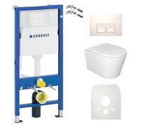 Lavita Kit de WC : Élément Duofix Basic pour montage mural + WC suspendu Lavita Versoni Blanc à fond creux sans bride avec système de chasse d'eau Tornado + abattant WC avec système d'abaissement