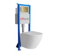 Lavita LAV 101 bâti-support pour WC 40 cm + WC suspendu mural à fond creux SOFI Blanc sans rebord + Plaque de commande LAV 200.4.5 Or | Ensemble complet | Réservoir encastré | Ensemble complet pour