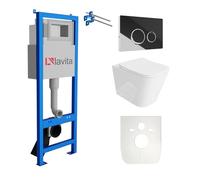 Lavita LAV 101 Bâti-support pour WC 40cm + WC suspendu à rinçage profond MAIO Blanc sans rebord + Plaque de commande LAV 200.4.2 Chromé + Ensemble complet de siège de WC avec système d’abaissement