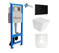 Lavita LAV 101 Elément bâti-support pour WC 40cm + WC suspendu LAGO blanc sans rebord+plaque de commande LAV 4.4 noire |Set