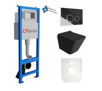 Lavita LAV 101 Elément bâti-support pour WC 40cm + WC suspendu LAGO Noir sans rebord+plaque de commande LAV 4.2 Chromé |Set complet|