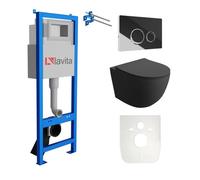 Lavita LAV 101 Elément bâti-support pour WC 40cm + WC suspendu SINTO noir sans rebord + plaque de commande LAV 4.2 chromé | Kit |