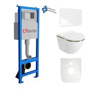 Lavita LAV 101 Elément bâti-support pour WC 40cm+WC suspendu SOFI SLIM GOLD LINE sans rebord+plaque de commande LAV 4.1 blanc |Kit|