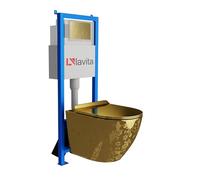 Lavita LAV 101 Élément mural avant pour WC 40 cm + bobine profonde suspendue murale WC SOFI SLIM GOLDEN EYE sans rebord de chasse + plaque de commande LAV 200.4.5 Gold | Kit complet | Cuvette