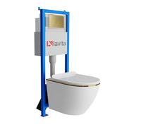 Lavita LAV 101 Élément mural avant pour WC 40 cm + suspension murale évier profond WC SOFI Slim Gold Line sans rebord de chasse + panneau de commande LAV 200.4.5 or | kit complet | évier encastré | WC