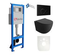 Lavita LAV 101 Élément mural pour WC 40 cm + évier mural SINTO noir sans bord + panneau de commande LAV 200.4.4 noir | Kit complet | Réservoir de chasse encastré | WC complet