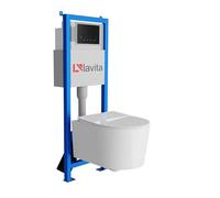 Lavita LAV 101 Élément mural pour WC 40 cm + évier mural suspendu Loso sans bord + panneau de commande LAV 200.3.4 noir | Kit complet | Réservoir de chasse encastré | WC complet