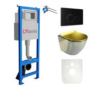 Lavita LAV 101 Élément mural pour WC 40 cm + évier mural suspendu profond Sofi Slim Gold Never die sans bord + panneau de commande LAV 200.4.4 Noir Kit complet encastré