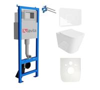 Lavita LAV 101 Élément mural pour WC 40 cm + évier mural suspendu sans bord + panneau de commande LAV 200.4.1 blanc + abattant de WC avec système d'abaissement automatique Kit complet encastré