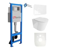 Lavita LAV 101 Élément mural pour WC 40 cm + évier mural suspendu sans bord + panneau de commande LAV 200.4.1 blanc | Kit complet | Réservoir de chasse encastré | WC complet