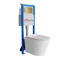 Lavita LAV 101 Élément mural pour WC 40 cm + évier mural suspendu sans bord + panneau de commande LAV 200.4.5 doré | Kit complet | Réservoir de chasse encastré | WC complet