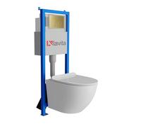 Lavita LAV 101 Élément mural pour WC 40 cm + évier mural suspendu SOFI SLIM blanc sans bord + panneau de commande LAV 200.4.5 doré | Kit complet | Réservoir de chasse encastré | Kit complet