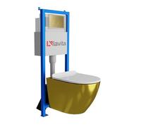 Lavita LAV 101 Élément mural pour WC 40 cm + évier mural suspendu SOFI Slim Gold/White sans bord + panneau de commande LAV 200.4.5 Gold | Kit complet | Réservoir de chasse encastré | WC complet