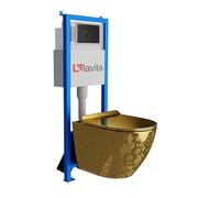 Lavita LAV 101 Sofi Slim Gold Eye Élément mural pour WC 40 cm + évier mural suspendu sans bord + panneau de commande LAV 200.4.4 Noir | Kit complet | Réservoir de chasse encastré | WC complet