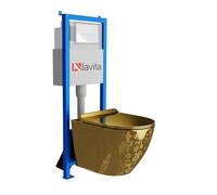 Lavita LAV 101 Sofi Slim Gold Eye Élément mural WC 40 cm + évier mural suspendu sans bord + panneau de commande LAV 200.3.1 Blanc | Kit complet | Réservoir de chasse encastré