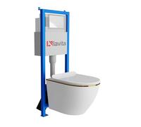 Lavita LAV 101 Sofi Slim Gold Line Élément mural pour WC 40 cm + évier mural suspendu sans bord + panneau de commande LAV 200.4.1 Blanc | Kit complet | Réservoir de chasse encastré | WC complet