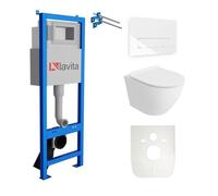 Lavita LAV101 Elément bâti-support pour WC 40cm+WC suspendu SOFI SLIM blanc mat sans rebord+plaque de commande LAV 3.1 blanc Kit