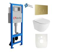 Lavita LAV101 Elément bâti-support pour WC 40cm+WC suspendu SOFI SLIM blanc sans rebord+plaque de commande LAV 4.5 or|Set complet|